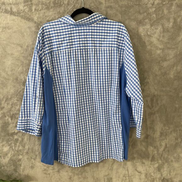 Laura Scott Gingham Blouse top women 3X roll tab sleeves button up w pockets - Picture 3 of 8
